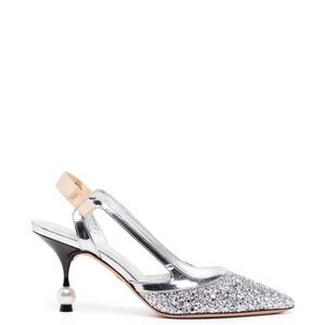 Giambattista Valli - Silver Glitter Slingback Heels 75mm